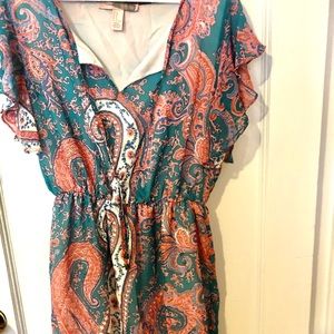 Pink and blue and white printed mini dress